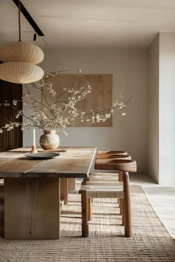 een eetkamer in japandi stijl